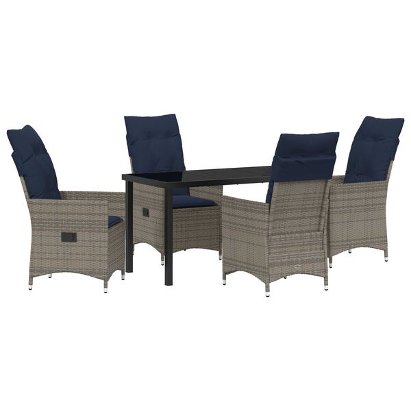 vidaXL Tisch- und Stuhlset mit Kissen 5 pcs Grau PE-Rattan