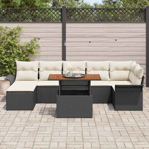 vidaXL Garten-Sofa-Set mit Kissen 8 pcs Schwarz und Creme