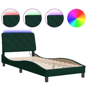 vidaXL Bettgestell mit LED ohne Matratze Dunkelgr&uuml;n 90x200 cm Samt