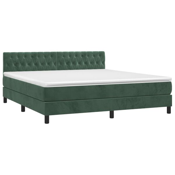 vidaXL Boxspringbett mit Matratze & LED Dunkelgr&uuml;n 160x200 cm Samt