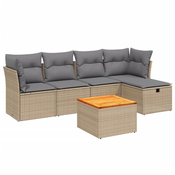 vidaXL 6-tlg. Garten-Sofagarnitur mit Kissen Beige Poly Rattan