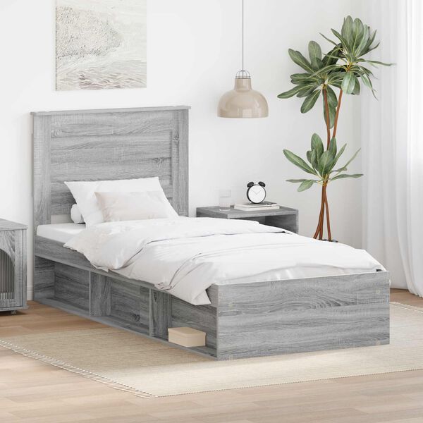 vidaXL Bettrahmen Graues Sonoma 75 x 190 cm Massives Kiefernholz