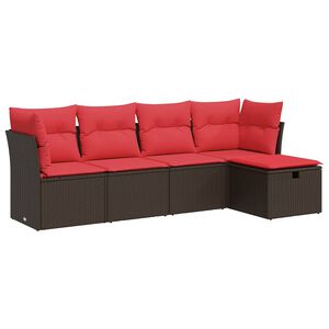 vidaXL 5-tlg. Garten-Sofagarnitur mit Kissen Braun Poly Rattan