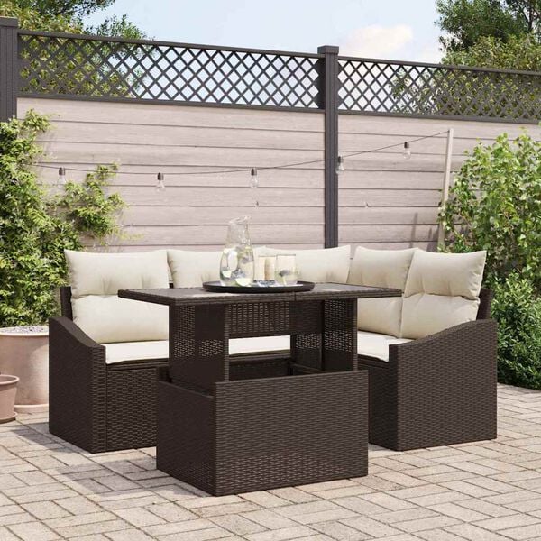 vidaXL Garten-Sofa-Set 5 pcs Braun und Creme 100 x 55 x 73 cm