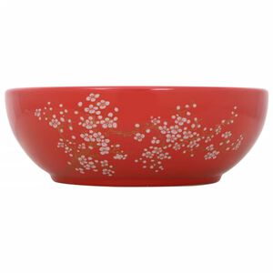 vidaXL Aufsatzwaschbecken Wei&szlig; und Rot Rund &Oslash;41x14 cm Keramik