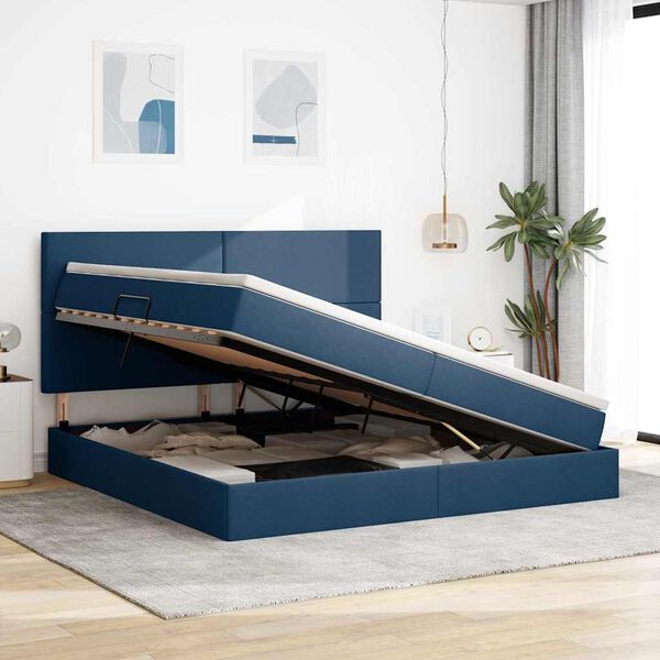 vidaXL Bett mit Stauraum und LED mit LED Blau 200 x 200 cm Polyester