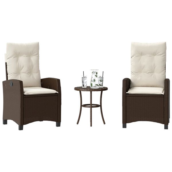 vidaXL 3-tlg. Bistro-Set mit Kissen Braun Poly Rattan