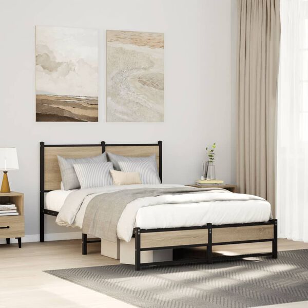 vidaXL Metallbett ohne Matratze Sonoma-Eiche 120x200 cm