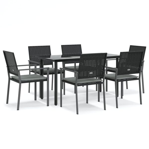 vidaXL 7-tlg. Garten-Essgruppe mit Kissen Poly Rattan und Stahl