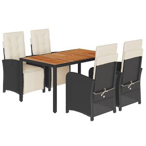 vidaXL 5-tlg. Garten-Essgruppe mit Kissen Schwarz Poly Rattan