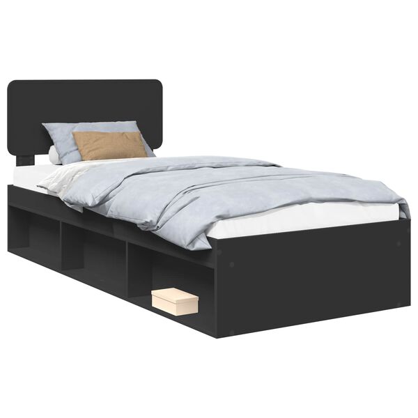 vidaXL Bettrahmen Schwarz 90 x 200 cm Massives Kiefernholz