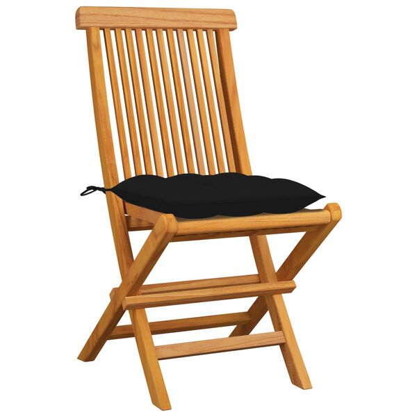 vidaXL Gartenst&uuml;hle mit Schwarzen Kissen 4 Stk. Massivholz Teak