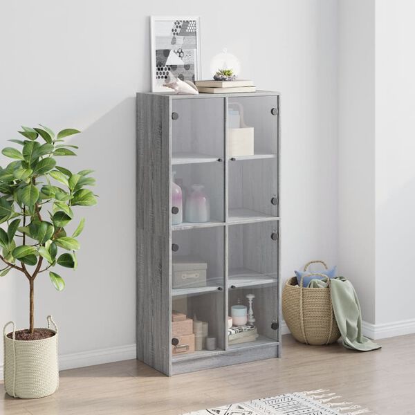 vidaXL Highboard mit T&uuml;ren Grau Sonoma 68x37x142 cm Holzwerkstoff