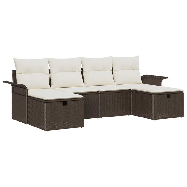 vidaXL Garten-Sofa-Set mit Kissen mit Speicher 6 pcs Braun Poly Rattan