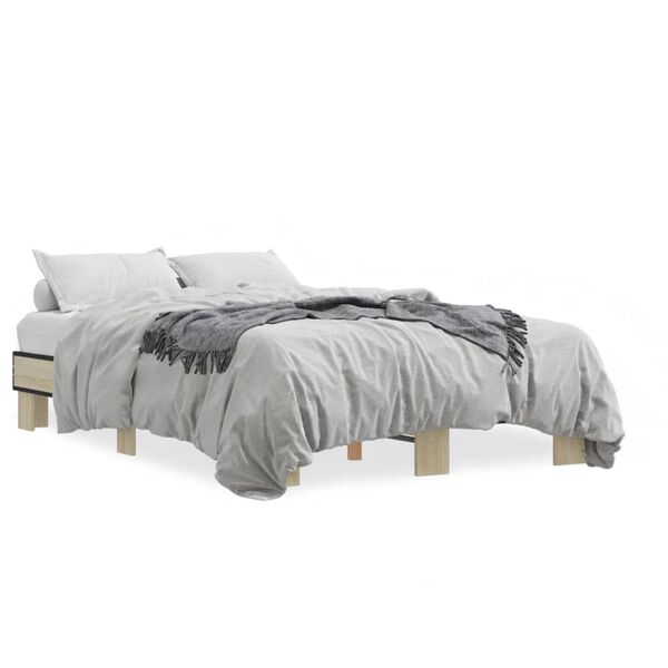 vidaXL Bettgestell Sonoma-Eiche 120x190 cm Holzwerkstoff und Metall