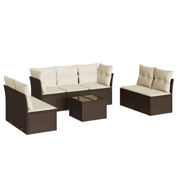 vidaXL 8-tlg. Garten-Sofagarnitur mit Kissen Braun Poly Rattan