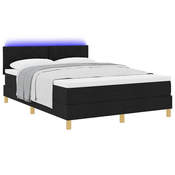 vidaXL LED Boxspringbett mit Matratze Schwarz 160 x 200 cm Stoff