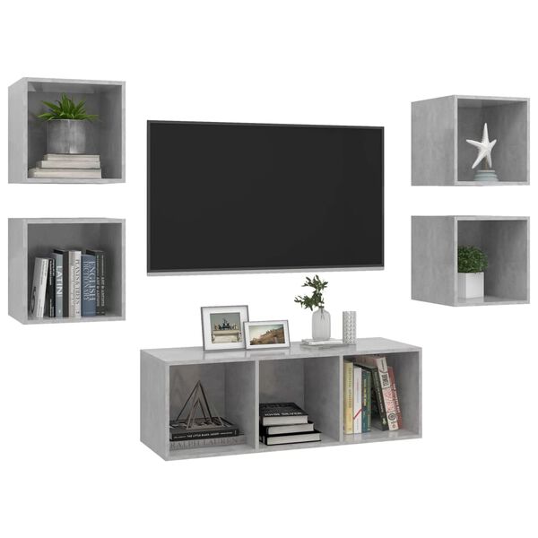 vidaXL 5-tlg. TV-Schrank-Set Betongrau Holzwerkstoff