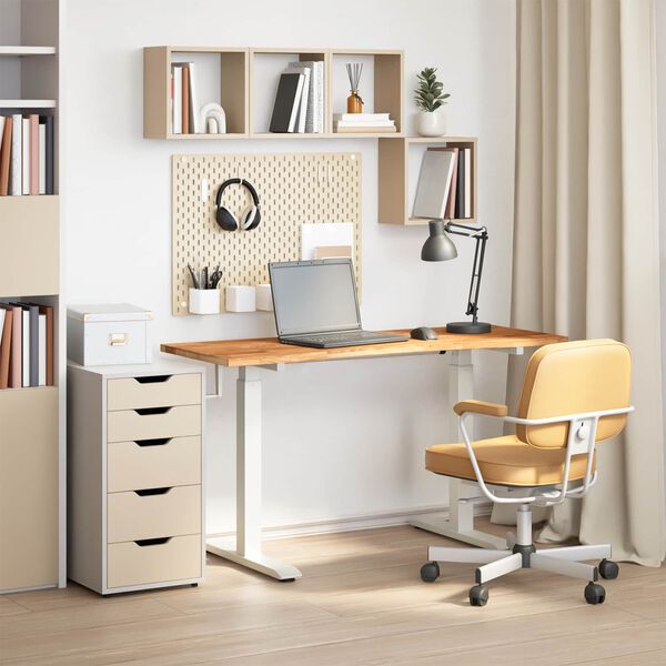 vidaXL Schreibtisch Wei&szlig; und Hellbraun 140 x 60 cm Massivholz Eiche