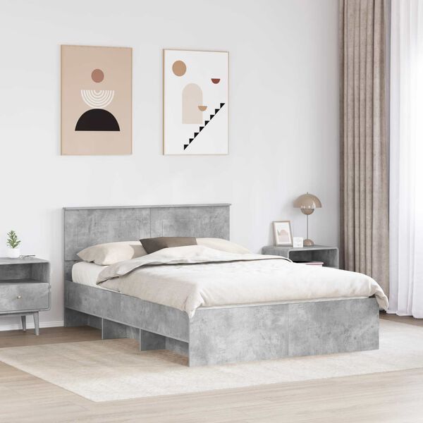 vidaXL Bettrahmen mit Kopfteil Beton Grau 140 x 200 cm Holzwerkstoff