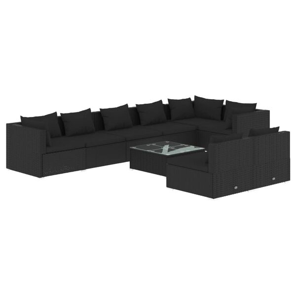 vidaXL 9-tlg. Garten-Lounge-Set mit Kissen Schwarz Poly Rattan