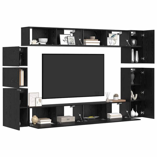 vidaXL TV-Schrankset 9 pcs Schwarz Eichen-Optik Holzwerkstoff