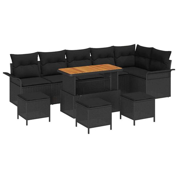 vidaXL Garten-Sofa-Set mit Kissen mit Speicher 10 pcs Schwarz