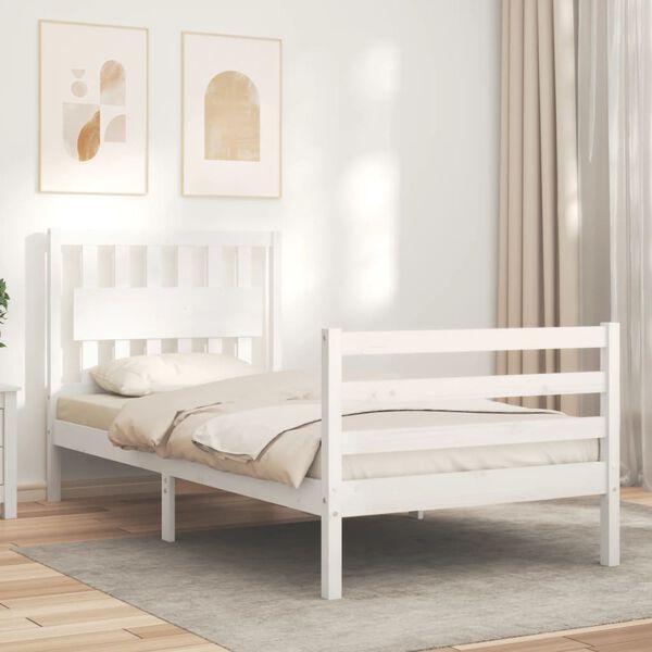 vidaXL Massivholzbett mit Kopfteil Wei&szlig; 90x200 cm