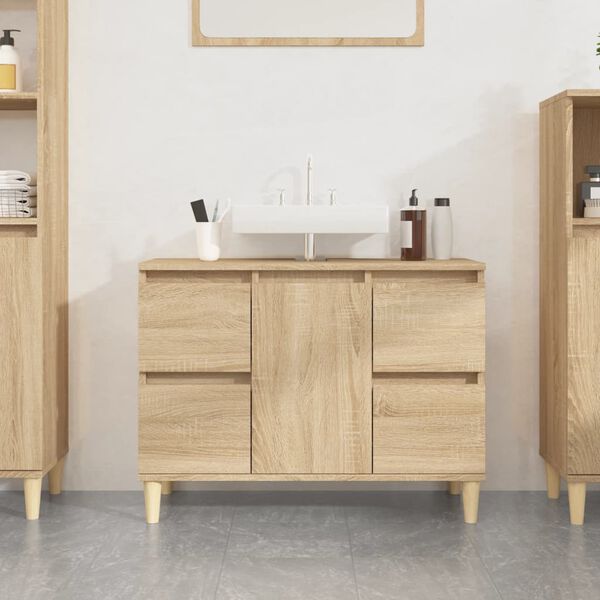 vidaXL Waschbeckenunterschrank Sonoma-Eiche 80x33x60 cm Holzwerkstoff