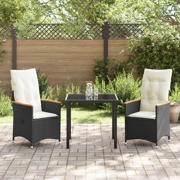 vidaXL Garten Essgruppe mit Kissen 3 pcs Schwarz Poly-Rattan
