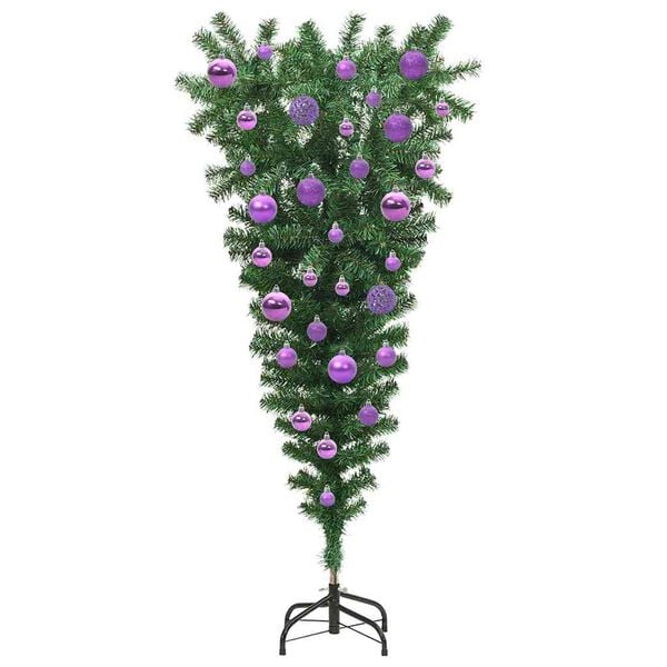 vidaXL Umgedrehter Kunst Weihnachtsbaum mit Kugelset Grün 120 cm PVC