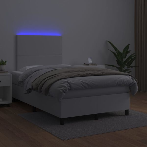 vidaXL Boxspringbett mit Matratze & LED Wei&szlig; 120x200 cm Kunstleder