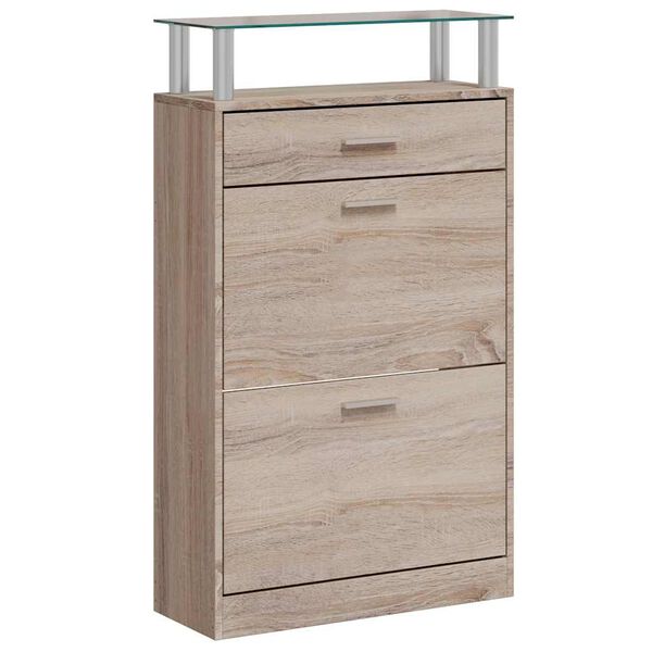 vidaXL Schuhschrank mit Schubfach & oberes Glasregal Holz Eichenoptik