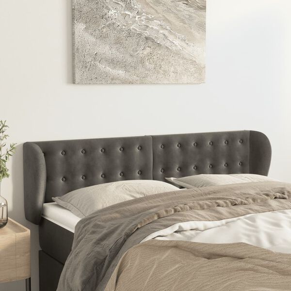 vidaXL Kopfteil mit Ohren Dunkelgrau 147x23x78/88 cm Samt
