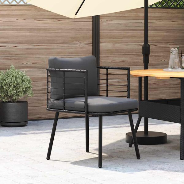 vidaXL Gartensessel mit Kissen Schwarz Poly Rattan