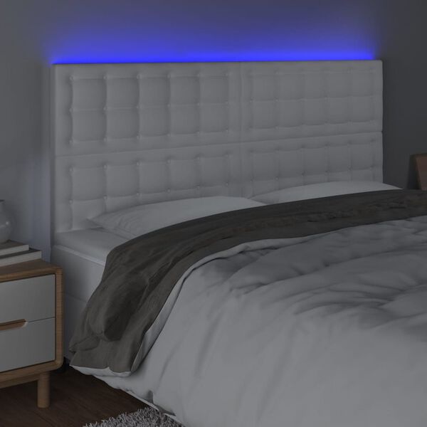 vidaXL LED Kopfteil Wei&szlig; 160x5x118/128 cm Kunstleder