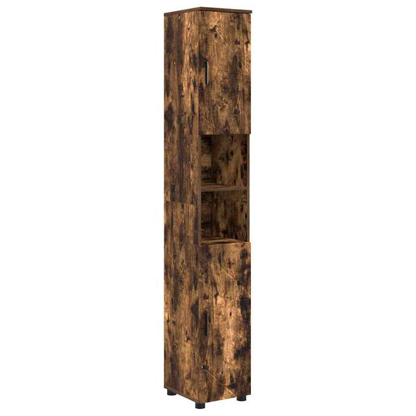 vidaXL Badezimmerschrank mit T&uuml;r Ger&auml;ucherte Eiche 30 x 35 x 192 cm