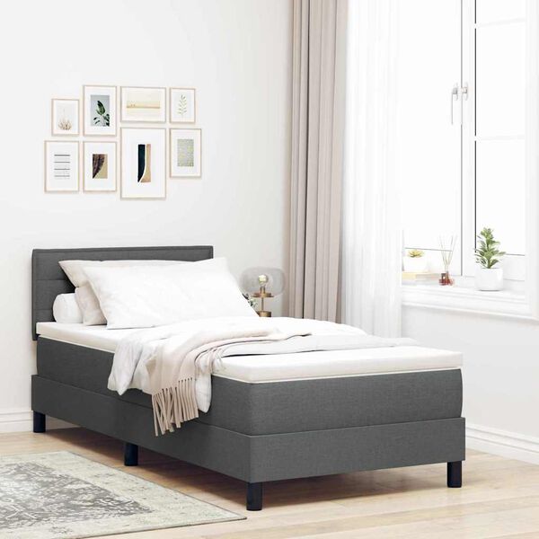 vidaXL Boxspringbett mit Matratze Dunkelgrau 90 x 200 cm Stoff