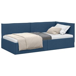 vidaXL Eckbettgestell mit Kopfteil Blau 90 x 200 cm Stoff
