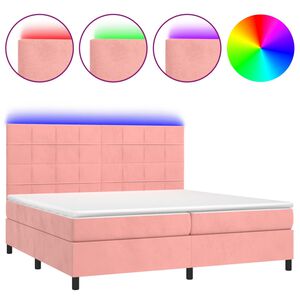 vidaXL Boxspringbett mit Matratze & LED Rosa 200x200 cm Samt