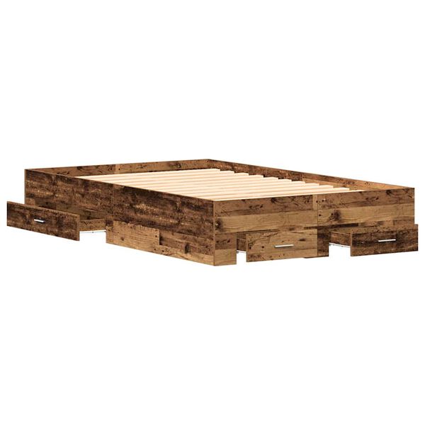 vidaXL Bettrahmen mit Schubladen Altholz 120 x 190 cm Holzwerkstoff
