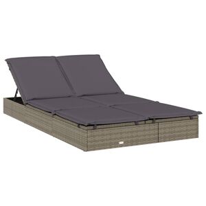 vidaXL Sonnenliege f&uuml;r 2 Personen mit Auflage Grau Poly Rattan