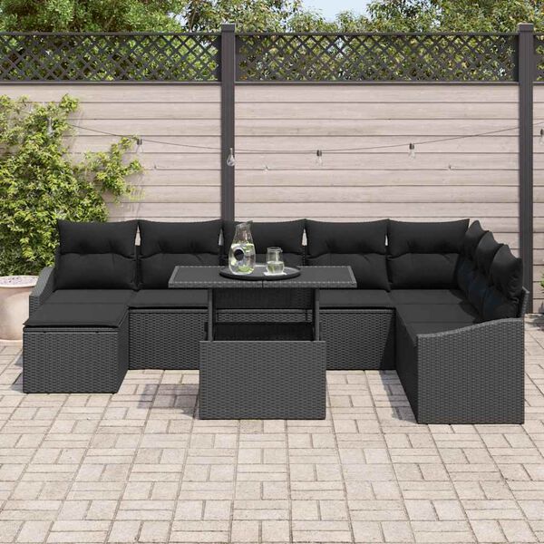 vidaXL Garten-Sofa-Set mit Kissen mit Speicher 9 pcs Schwarz