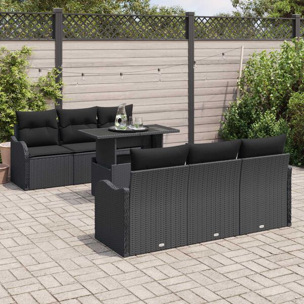 vidaXL Gartensofa-set mit Kissen 7 pcs Schwarz Poly-Rattan