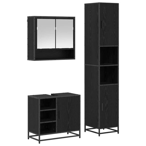 vidaXL Badezimmerm&ouml;bel-Set 3 pcs Schwarz Eichen-Optik Holzwerkstoff