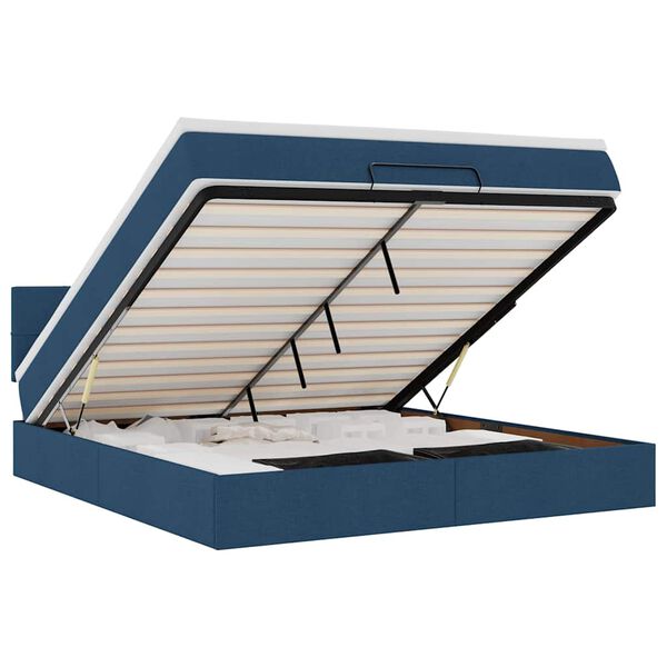 vidaXL Ottoman-Bett mit Matratze & LEDs Blau 160x200 cm Stoff