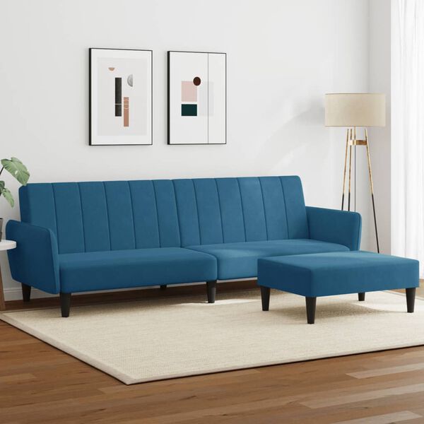 vidaXL Schlafsofa 2-Sitzer mit Fu&szlig;hocker Blau Samt