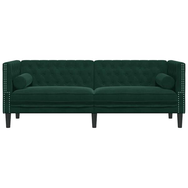 vidaXL Chesterfield-Sofa mit Nackenrollen 3-Sitzer Dunkelgr&uuml;n Samt
