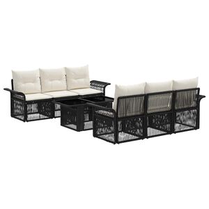 vidaXL Gartensofa-set 7 stk. Schwarz und Cremewei&szlig; Poly-Rattan