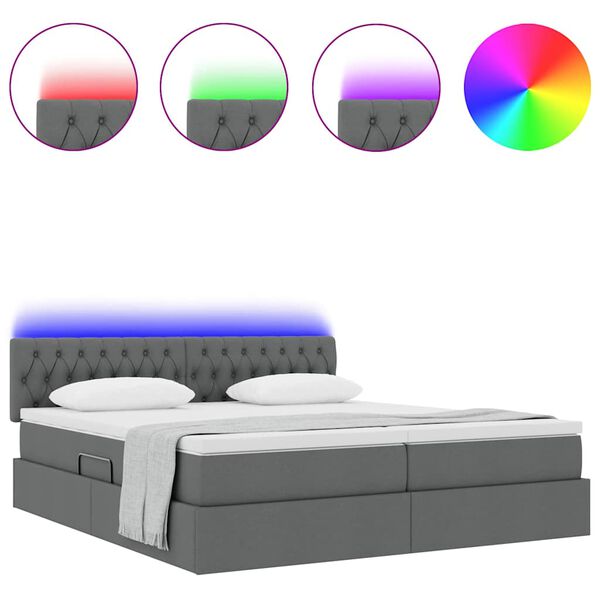 vidaXL Bett mit LED-Lichtleisten Dunkelgrau 200 x 200 cm Stoff